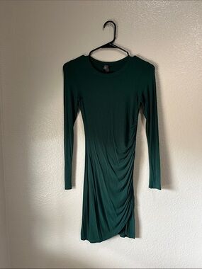 Alya Long Sleeve Ruched Green Mini Dress Sz XXS Bodycon Lightweight TC0370